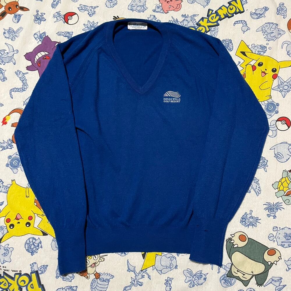 Vintage 70s Pickering Bright Blue Golf V-Neck Sweater